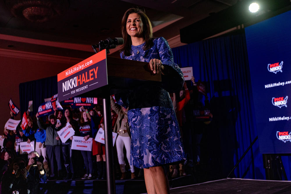 Nikki Haley speaks to her supporters at Grappone Conference Center in Concord after her loss to Donald Trump in the New Hampshire GOP Primary.