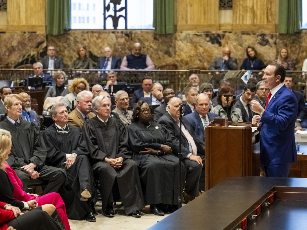 Louisiana Republican Gov. Jeff Landry speaks during the start of a special legislative session on Jan. 15 in Baton Rouge, La. Landry called the session so lawmakers could comply with a court order and create a new congressional map.