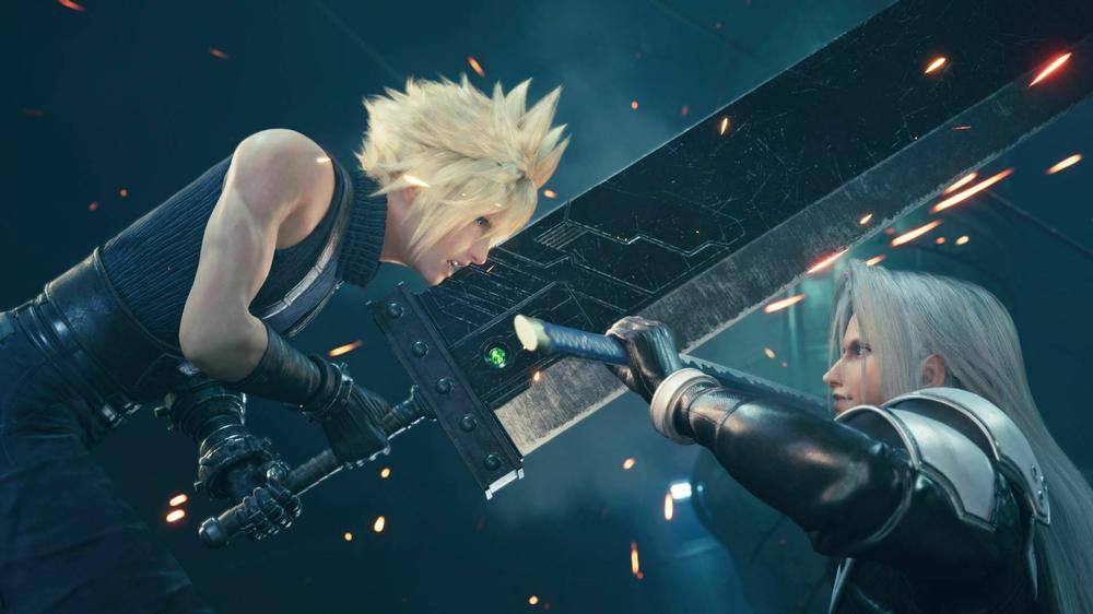 Cloud and Sephiroth, locked in battle in Final Fantasy 7 Remake Intergrade.