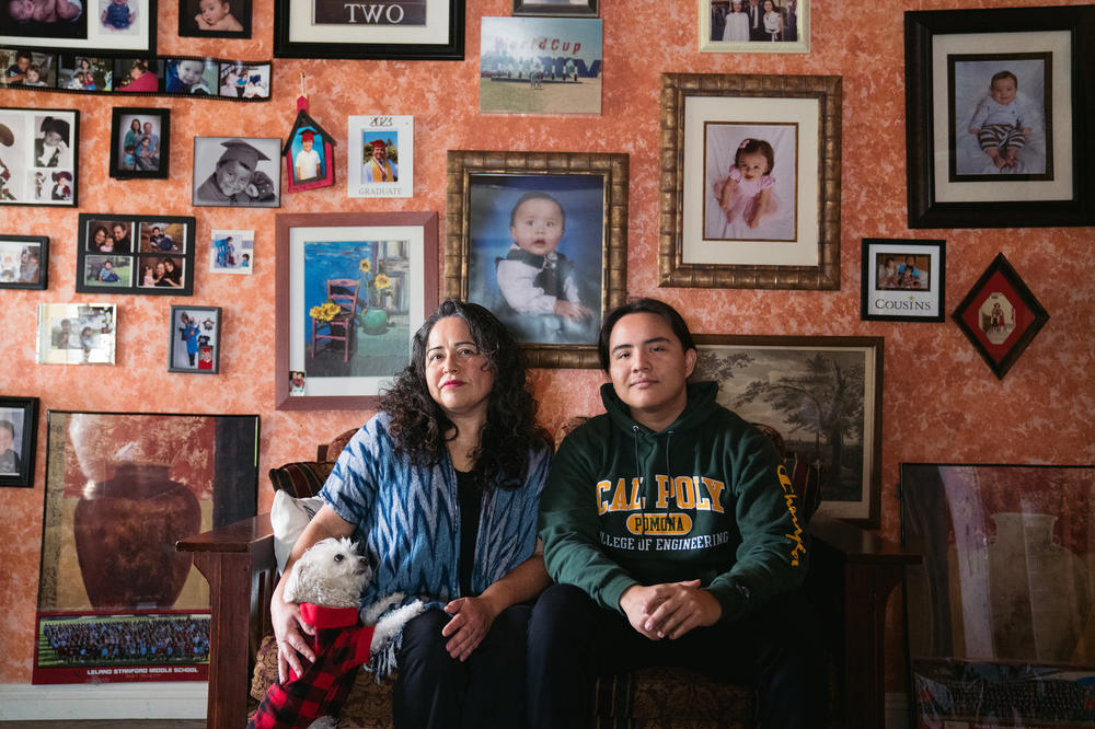 Myrna Aguilar and her son, David Thornton, at their home in Southern California. Thornton received a federal Pell Grant for his first year at Cal Poly Pomona but isn't sure why the FAFSA, the application for federal student aid, says he doesn't qualify for one next year.