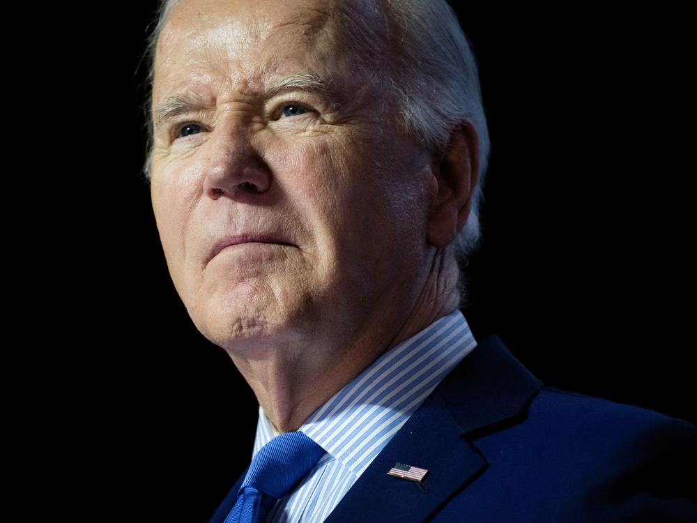 President Biden speaks during a campaign rally at Hylton Performing Arts Center in Manassas, Va., on Tuesday. Biden's name was not on the Democratic primary ballot in New Hampshire.