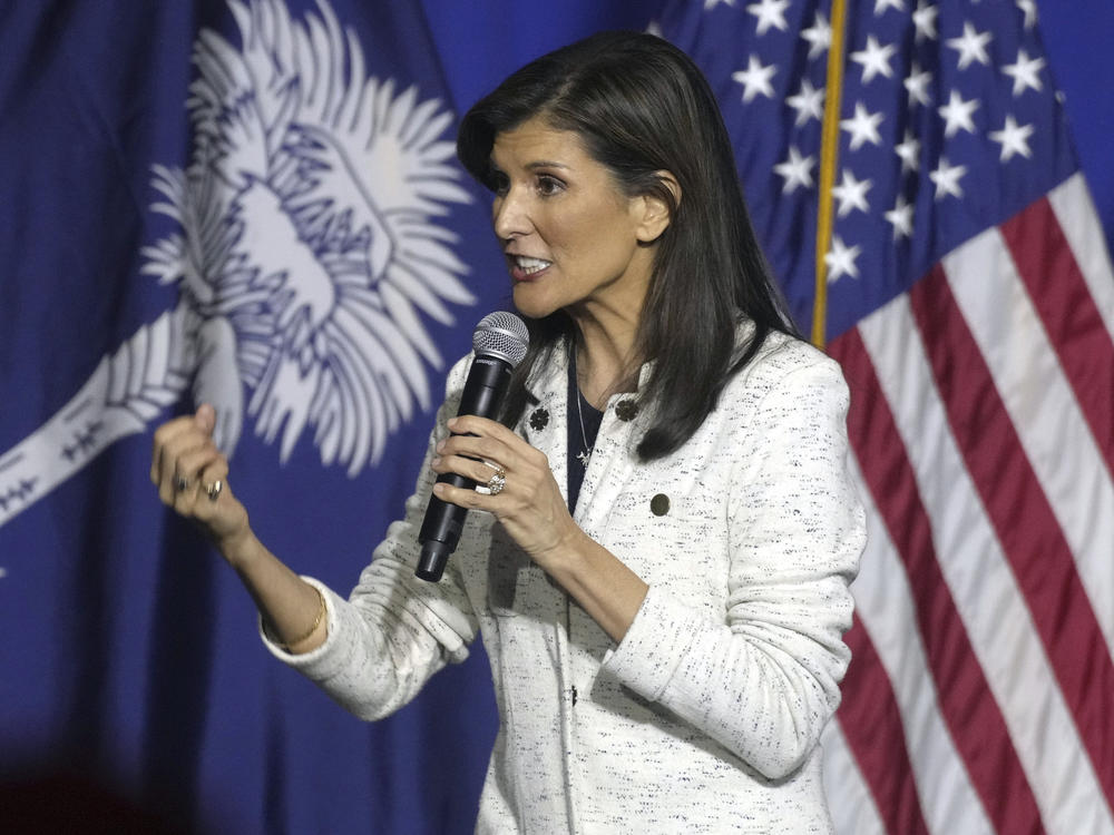 Republican presidential candidate and former U.N. Ambassador Nikki Haley speaks at a rally on Wednesday in North Charleston, S.C.