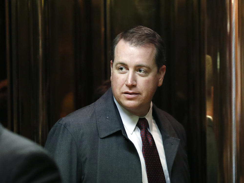 In this file photo, former Arizona state Treasurer Jeff DeWit steps into an elevator at Trump Tower in New York on Nov. 15, 2016. Arizona Republicans selected DeWit to be the party's chairman in 2023. On Wednesday, he resigned amid a seeming bribery scandal with Republican U.S. Senate candidate Kari Lake.