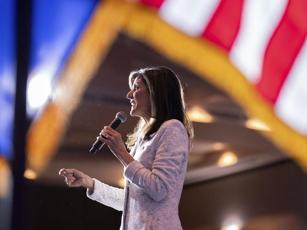 Haley speaks during a campaign event at The North Charleston Coliseum on Wednesday.