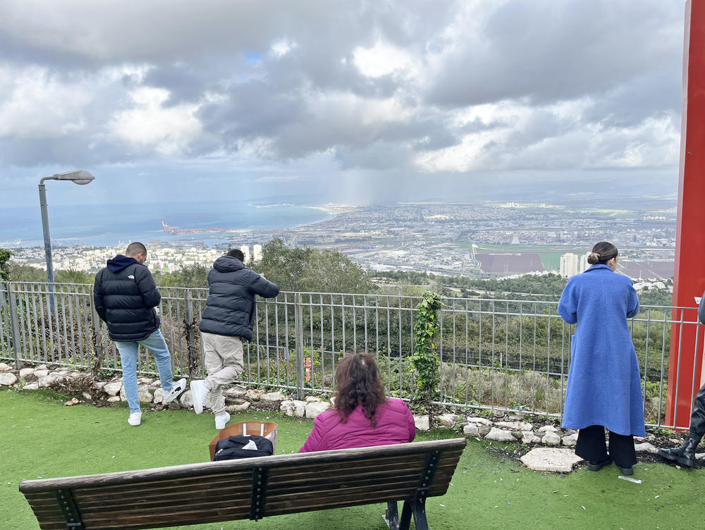 Students look out at the view of the Mediterranean Sea.