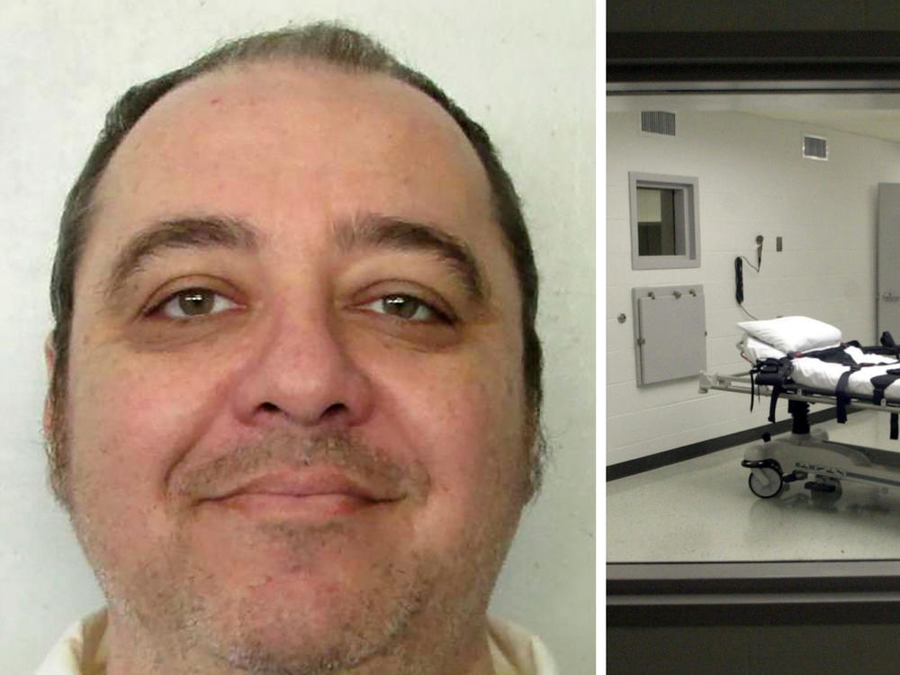 <strong>Left:</strong> A photo provided by Alabama Department of Corrections shows inmate Kenneth Eugene Smith, who was convicted in a 1988 murder-for-hire slaying of a preacher's wife. <strong>Right: </strong>Alabama's lethal injection chamber at Holman Correctional Facility in Atmore, Ala., seen in 2002.