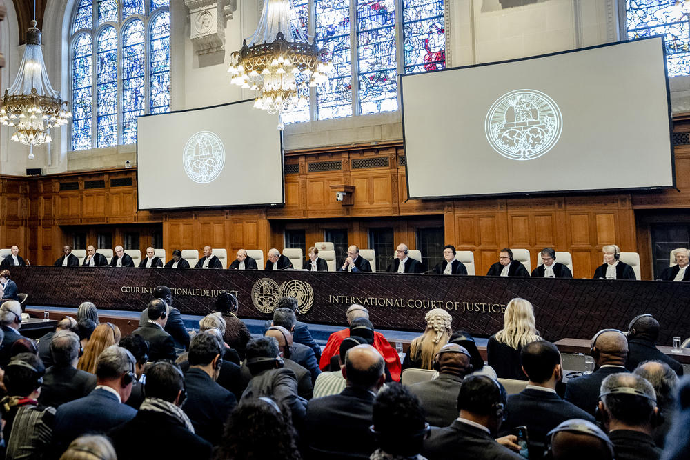 The president of the International Court of Justice, Joan Donoghue, speaks prior to the court's announcement in the genocide case against Israel, brought by South Africa, in The Hague, Netherlands, on Friday.