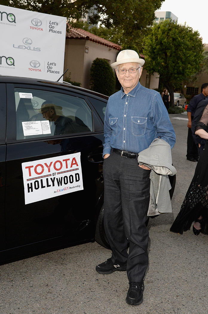 Norman Lear arrives at the Environmental Media Association Awards Gala in 2015 in a Toyota vehicle.