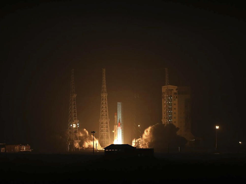 This photo released by the Iranian Defense Ministry on Sunday, Jan. 28, 2024, claims to show a satellite carrier is launched at the Imam Khomeini Spaceport in Iran's rural Semnan province. Iran said Sunday it successfully launched three satellites into space, the latest for a program that the West says improves Tehran's ballistic missiles.