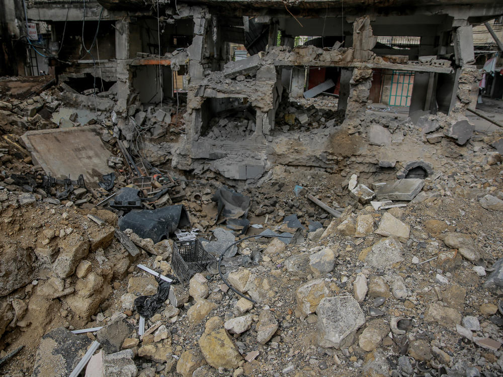 What is left of the Samaritan Hammam. Israel's military said it bombed the ancient bathhouse, alleging militants were based there and used a network of tunnels inside.