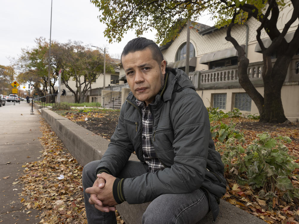 Jorge Rubiano outside a temporary migrant shelter where he stayed after arriving in Chicago last summer from Colombia.