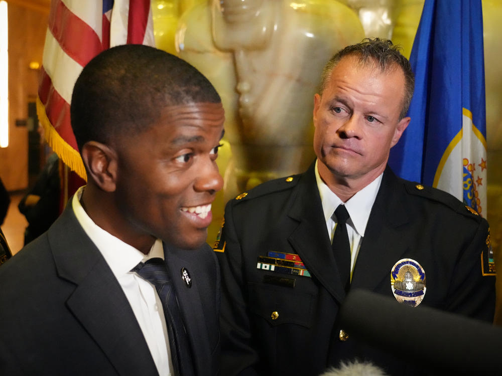 St. Paul Mayor Melvin Carter (left) and Police Chief Axel Henry say focusing on preventing car thefts has played a major role in St. Paul's declining auto theft rate.