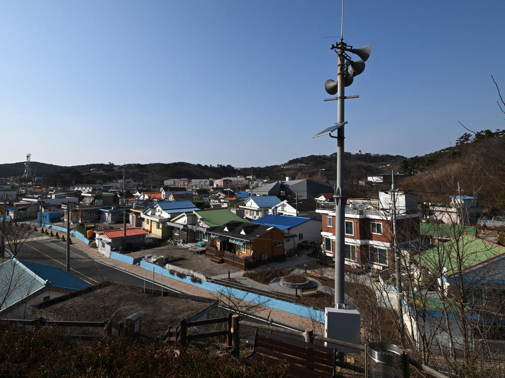 Loudspeakers in a village of Yeonpyeong island, near the Northern Limit Line sea boundary with North Korea, on Jan. 6, a day after North Korean shelling. North Korea fired an artillery barrage near two South Korean border islands on Jan. 5, Seoul's defense ministry said, prompting a live-fire drill by the South's military.