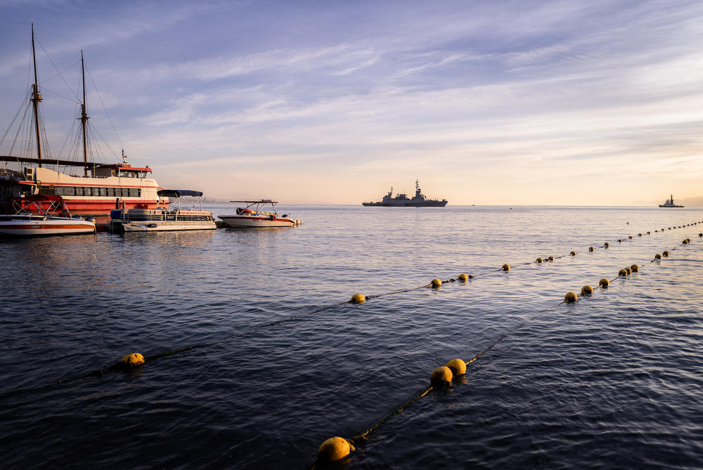 A warship approaches Eilat, Israel, on Jan. 8. When asked about the purpose of the vessel, the Israeli military told NPR, 