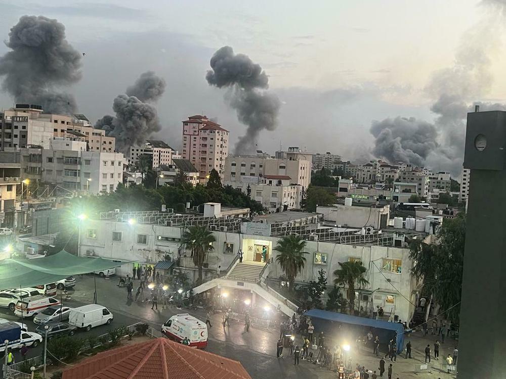 Abukhedeir took this photo, showing the toll of Israel's strikes on Gaza, from inside his office at Al-Shifa Hospital on Nov. 3.
