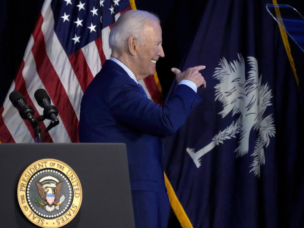 President Biden walks offstage after speaking at South Carolina's First in the Nation dinner in Columbia, S.C., on Jan. 27.