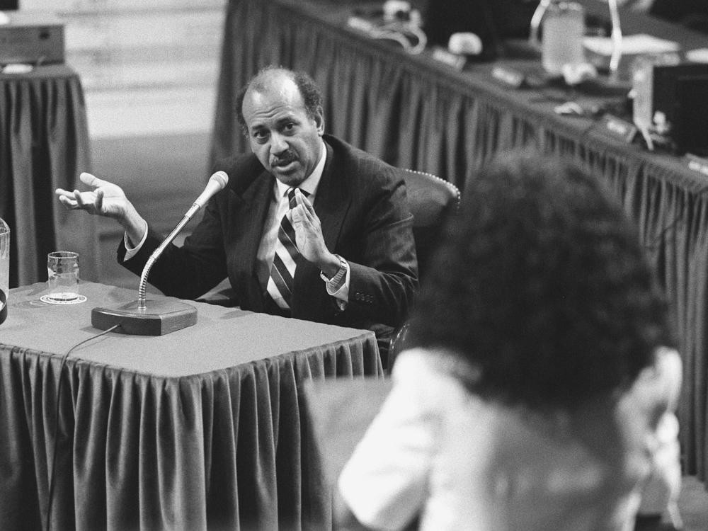 Alcee Hastings testifying at his impeachment trial in 1989.