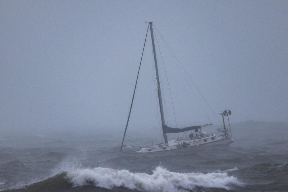 Santa Barbara: A boat moored offshore is tossed by rough waters as the second and more powerful of two atmospheric river storms arrives Sunday. The West Coast was getting drenched on Feb. 1 as the first of two powerful storms moved in, part of a 