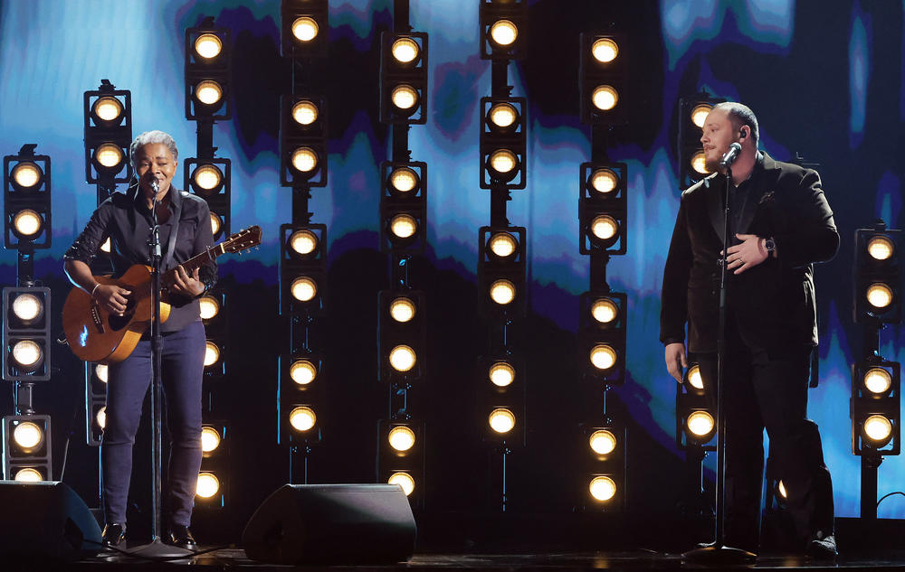 Tracy Chapman (left) and Luke Combs perform onstage during the 66th Grammy Awards on Sunday, Feb. 4, in Los Angeles. Combs had a hit last year with his cover of Chapman's 