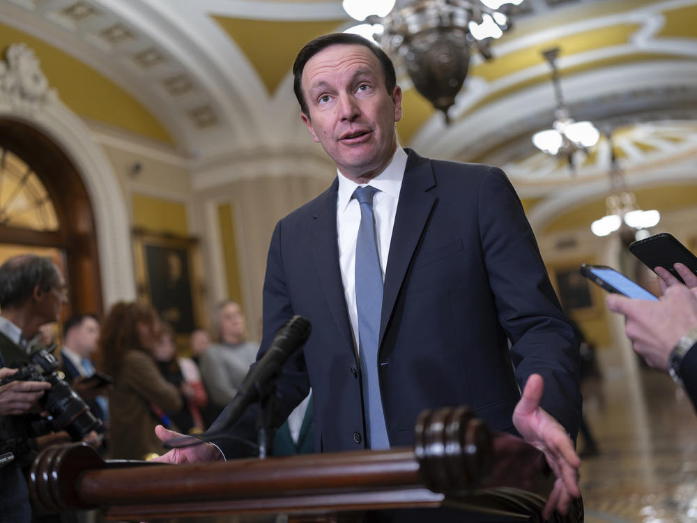 Sen. Chris Murphy, D-Conn., the Democrats' chief negotiator on the border security talks, speaks to reporters at the Capitol in December.