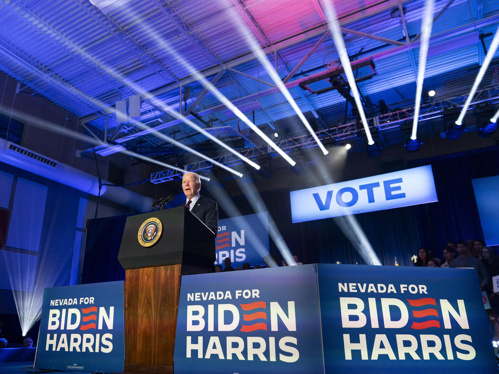 President Biden speaks at a campaign event in North Las Vegas, Nev., on Sunday.