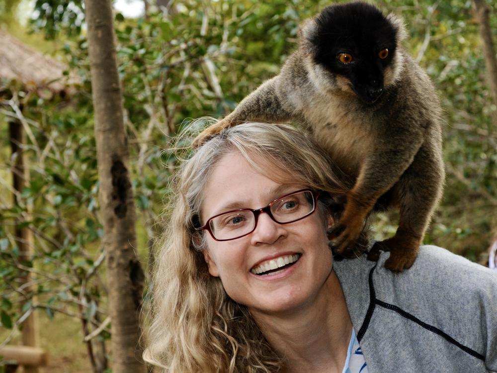 Dr. Lisa Lerner (and a lemur) on a family vacation in Madagascar in 2008. Lerner, who had a history of depression, died by suicide at age 58.