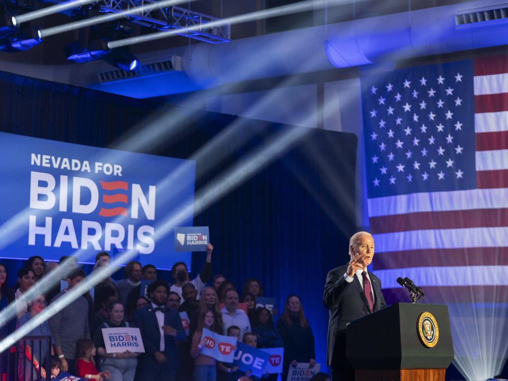 President Biden speaks at a campaign event in North Las Vegas, Nev., Sunday ahead of the state's Democratic primary election.