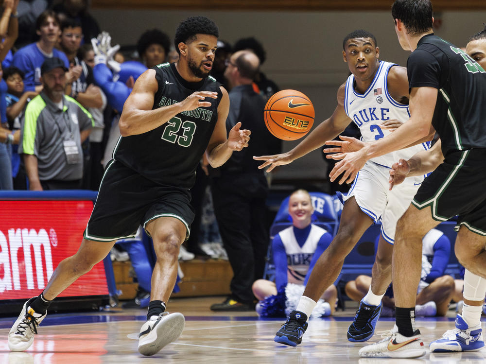 Dartmouth faces Duke in the second half of an NCAA college basketball game in Durham, N.C., on Nov. 6, 2023. The Dartmouth men's basketball team is seeking to become the first unionized team in college sports.
