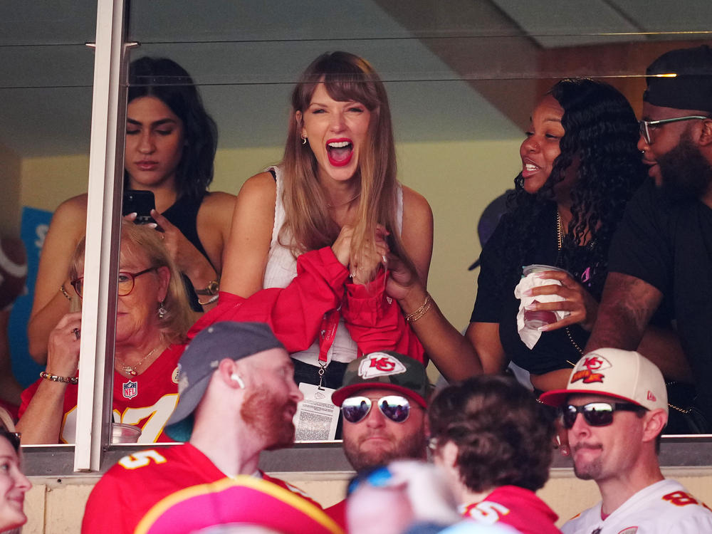 Taylor Swift watches a game between the Chicago Bears and the Kansas City Chiefs at Arrowhead Stadium in Kansas City, Missouri on September 24.