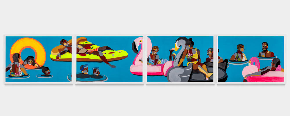 This 2018 Derrick Adams work is called <em>Floater</em>.