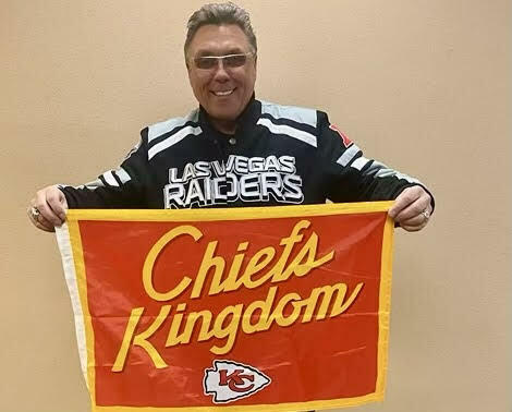 Las Vegas Laborers Union leader Tommy White with the flag he says he took from Gerard DeCosta