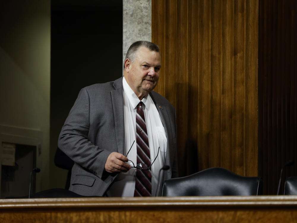 Montana Democratic Sen. Jon Tester arrives to a hearing with the Senate Banking Committee on Capitol Hill on May 18, 2023.