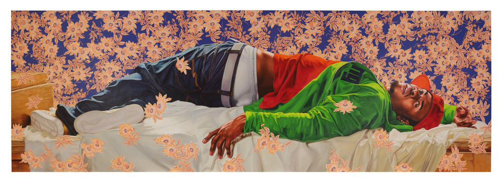 Kehinde Wiley's colossal portrait of a young man,<em> Femme piquée par un serpent,</em> stretches across one wall of the gallery.