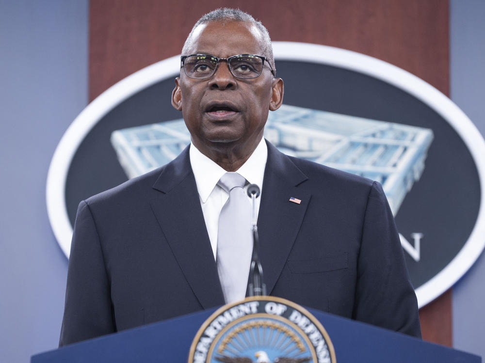 Defense Secretary Lloyd Austin speaks during a press briefing at the Pentagon in Washington, D.C., on Feb. 1.