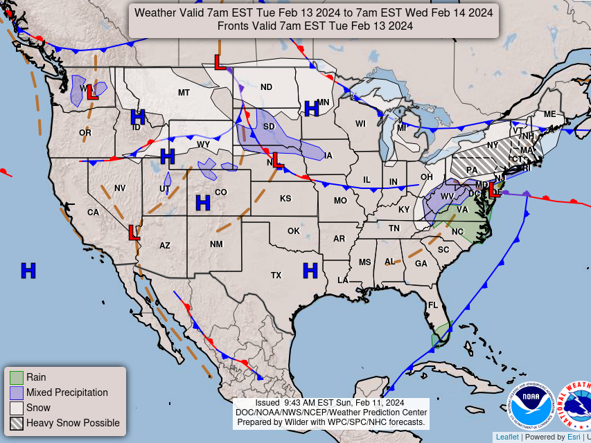 A mix of snow, rain and gusty winds is expected to blanket the Northeast between Monday and Tuesday.