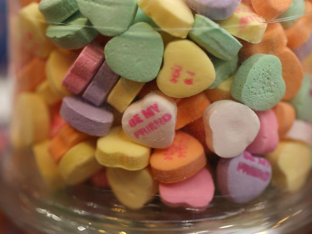 Candy hearts are displayed on a shelf in Wilton Manors, Fla., in 2019. If you want to avoid processed, high-sugar candy, consider healthier alternatives for your loved one this year.