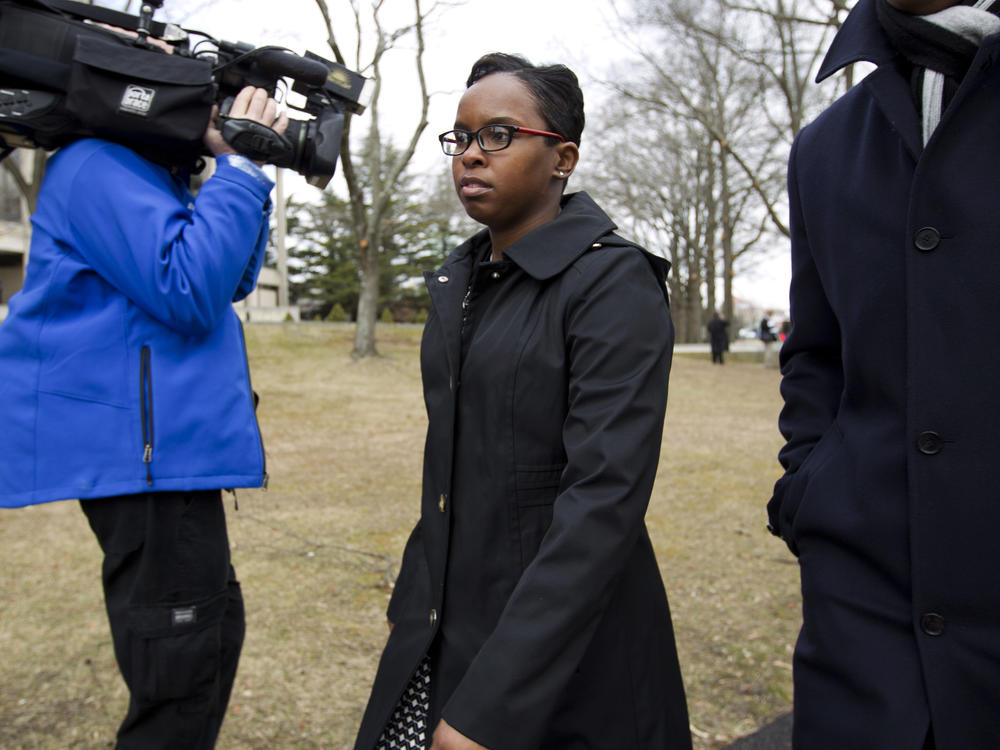 Alicia White, one of six Baltimore city police officers charged in connection to the death of Freddie Gray, will oversee Baltimore Police Department's Public Integrity Bureau. Here, White is seen leaving the Maryland Court of Appeals on Thursday, March 3, 2016, in Annapolis, Md.
