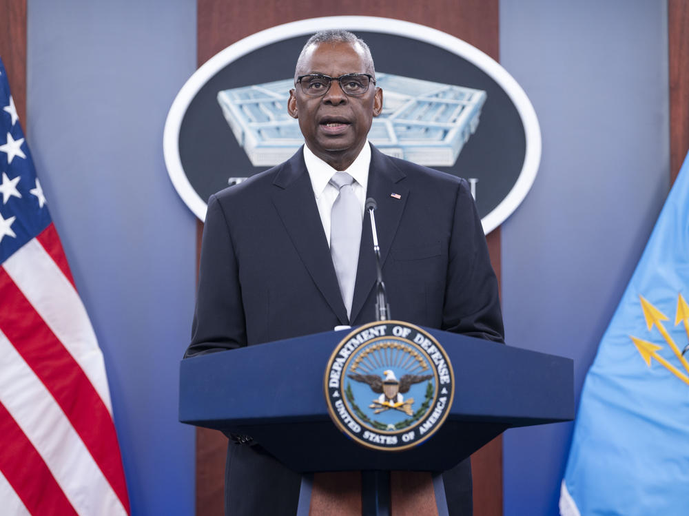Defense Secretary Lloyd Austin speaks during a Pentagon press briefing at the Pentagon on Thursday, Feb. 1, 2024 in Washington.