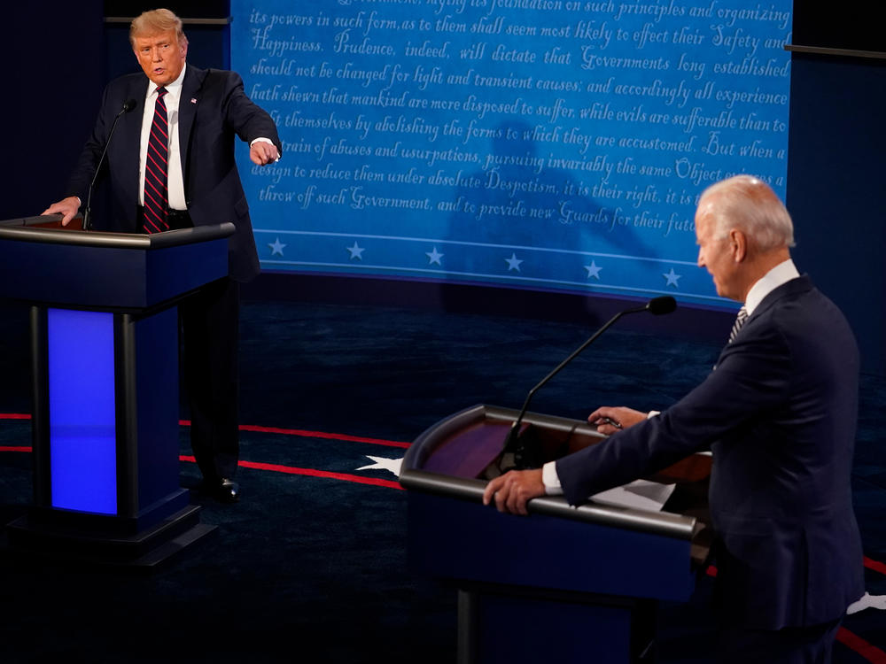 Former President Donald Trump and President Joe Biden speak during the first presidential debate in Cleveland in 2020.  A rematch between the two in 2024 sets the stage for the oldest man ever to be sworn in as president.  A fact that seems to hinder Biden more than Trump.