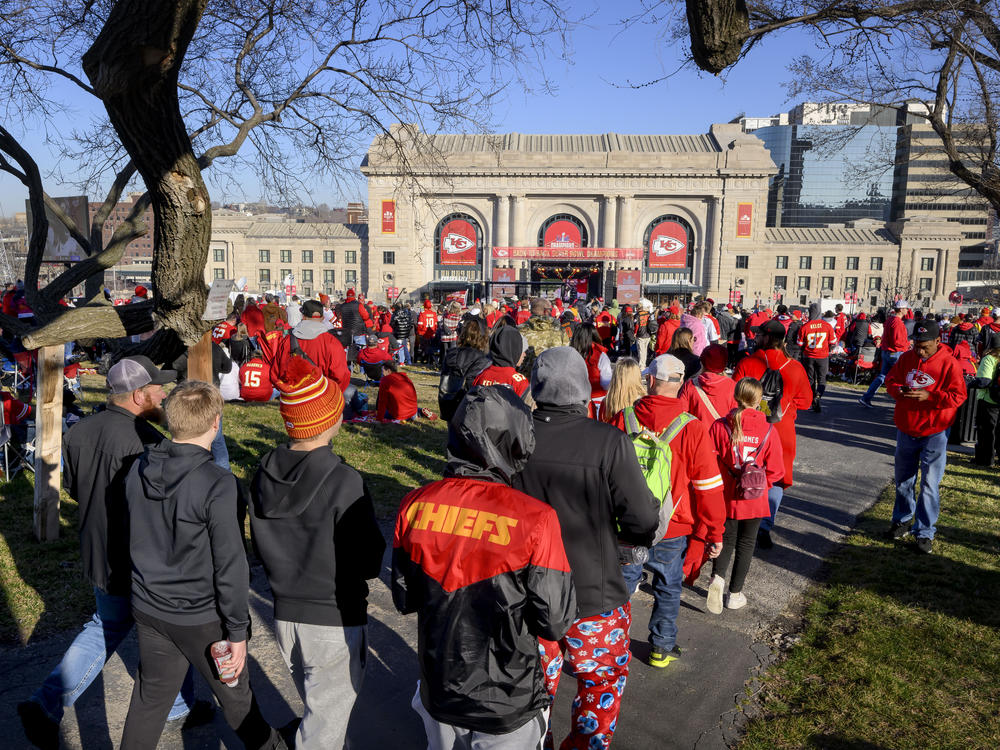 Kansas City Chiefs fans gather at Union Station for the Super Bowl victory rally on Wednesday.