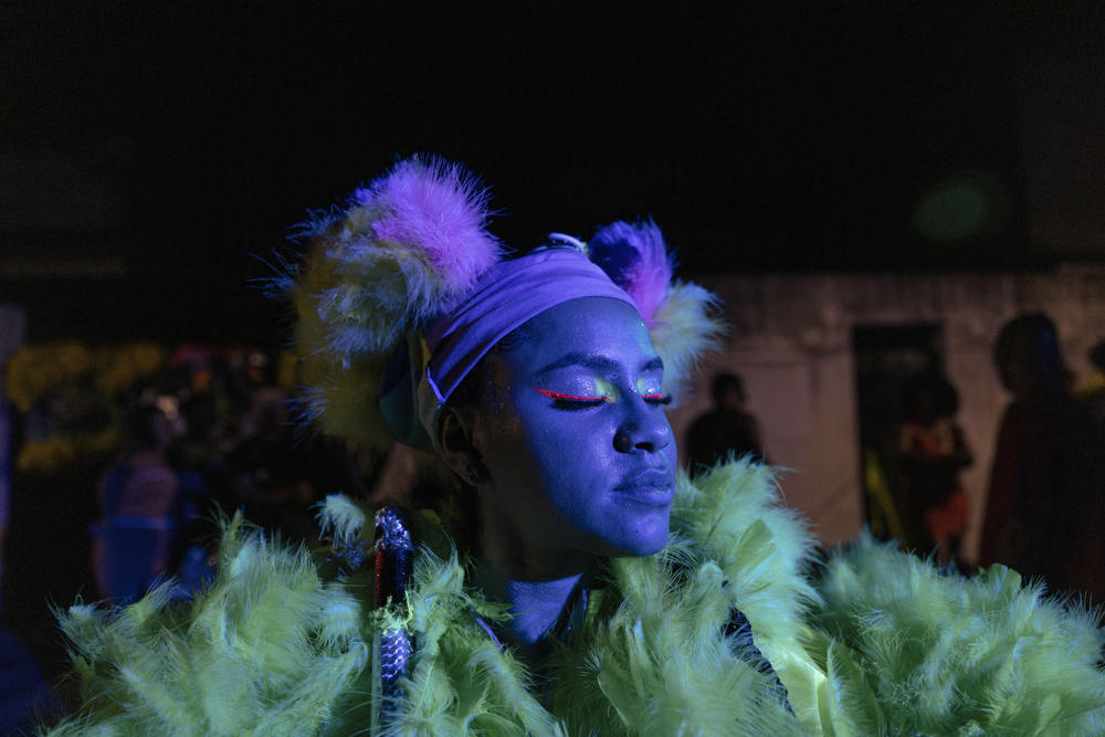 Joyce Cecília, 27, a member of the Brilhetes all-women bate-bola crew, after the group's first Carnival outing in Anchieta, a neighborhood in Rio de Janeiro.