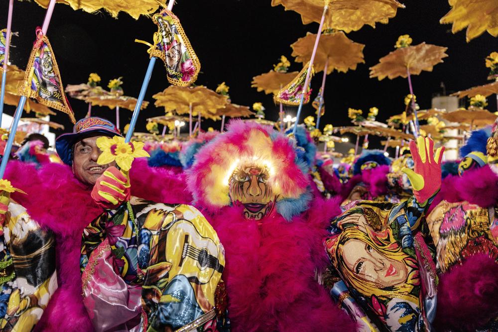 The Bem Feito bate-bola crew goes out during Carnival celebrations in Itaguaí, a city west of Rio de Janeiro.