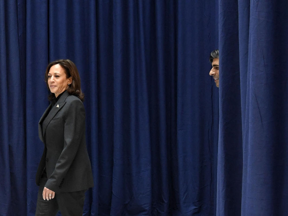 Vice President Harris arrives for a meeting on the sidelines of last year's Munich Security Conference with British Prime Minister Rishi Sunak on Feb. 18, 2023.