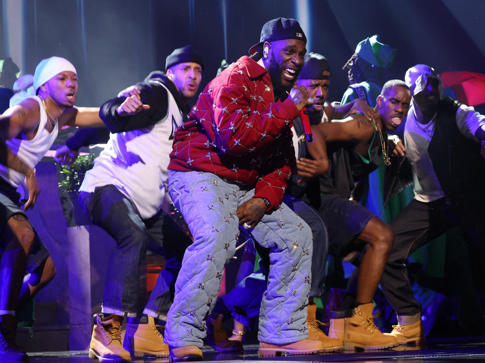 Burna Boy (center) has been nominated for the Grammy award for best global music album in four of the last five years. This year, he was among the nominees for the inaugural best African music performance prize and was the first Afrobeats artist to perform on the Grammy prime time telecast.