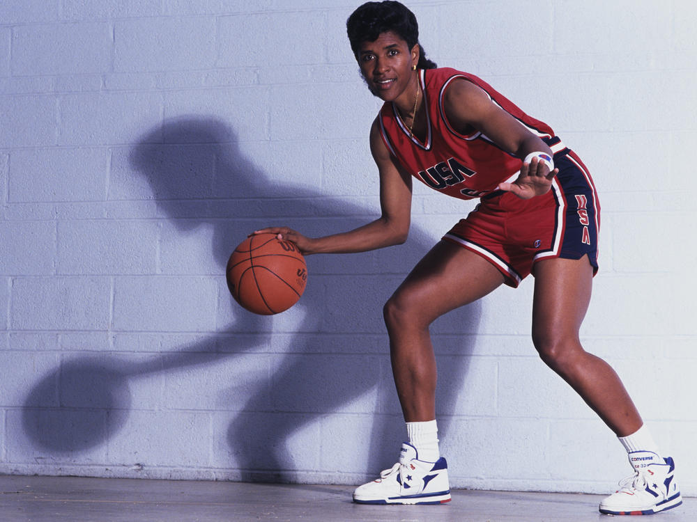 Lynette Woodard, pictured circa 1990, scored 3,649 points for the University of Kansas and went on to play professionally and for Team USA.
