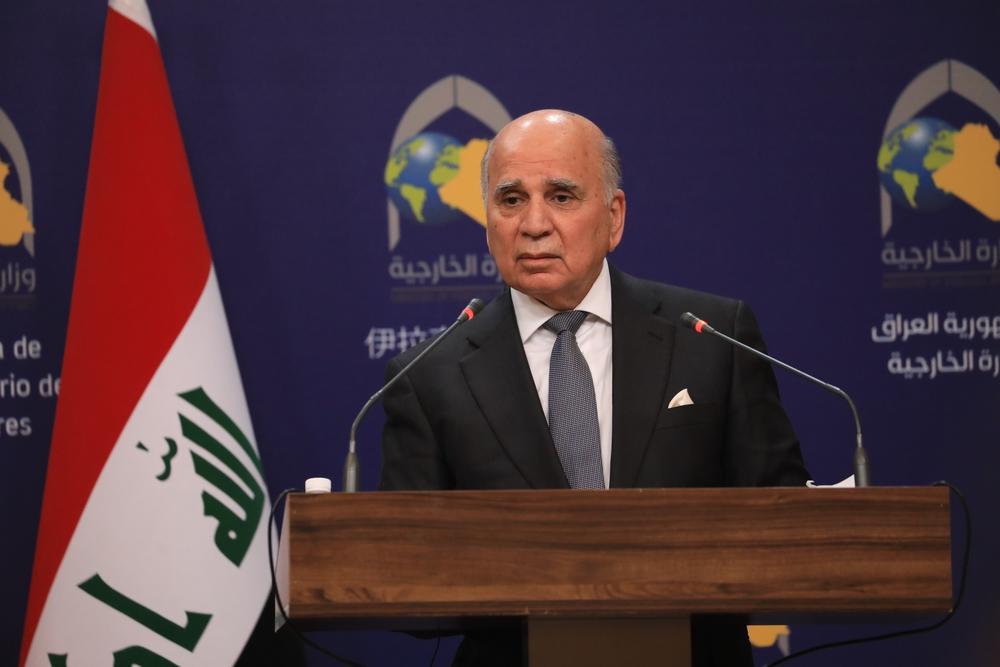 Iraqi Foreign Minister Fuad Hussein speaks at a news conference in Baghdad, on Feb. 22, 2023.