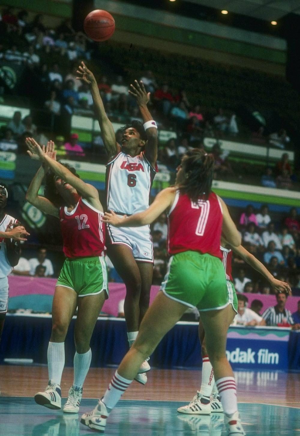 Lynette Woodard plays for Team USA at the Goodwill Games in August 1990.