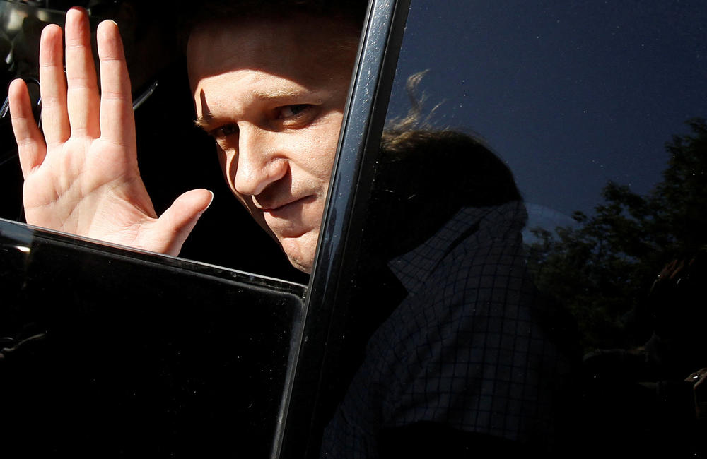 May 24, 2012: Prominent anti-corruption blogger Alexei Navalny greets supporters inside a car after being released from a police station in Moscow. The opposition leader Alexei Navalny received a 15-day sentence for disobeying police during a rally.
