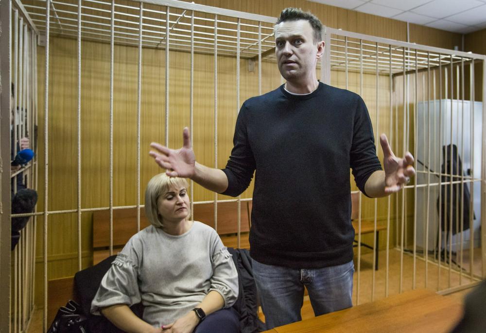 March 27, 2017: Russian opposition leader Alexei Navalny gestures while speaking, as his lawyer Olga Mikhailova listens, in court in Moscow, Russia. Navalny, who organized a wave of nationwide protests against government corruption that rattled authorities, was fined 20,000 rubles ($340) on Monday by a Moscow court.