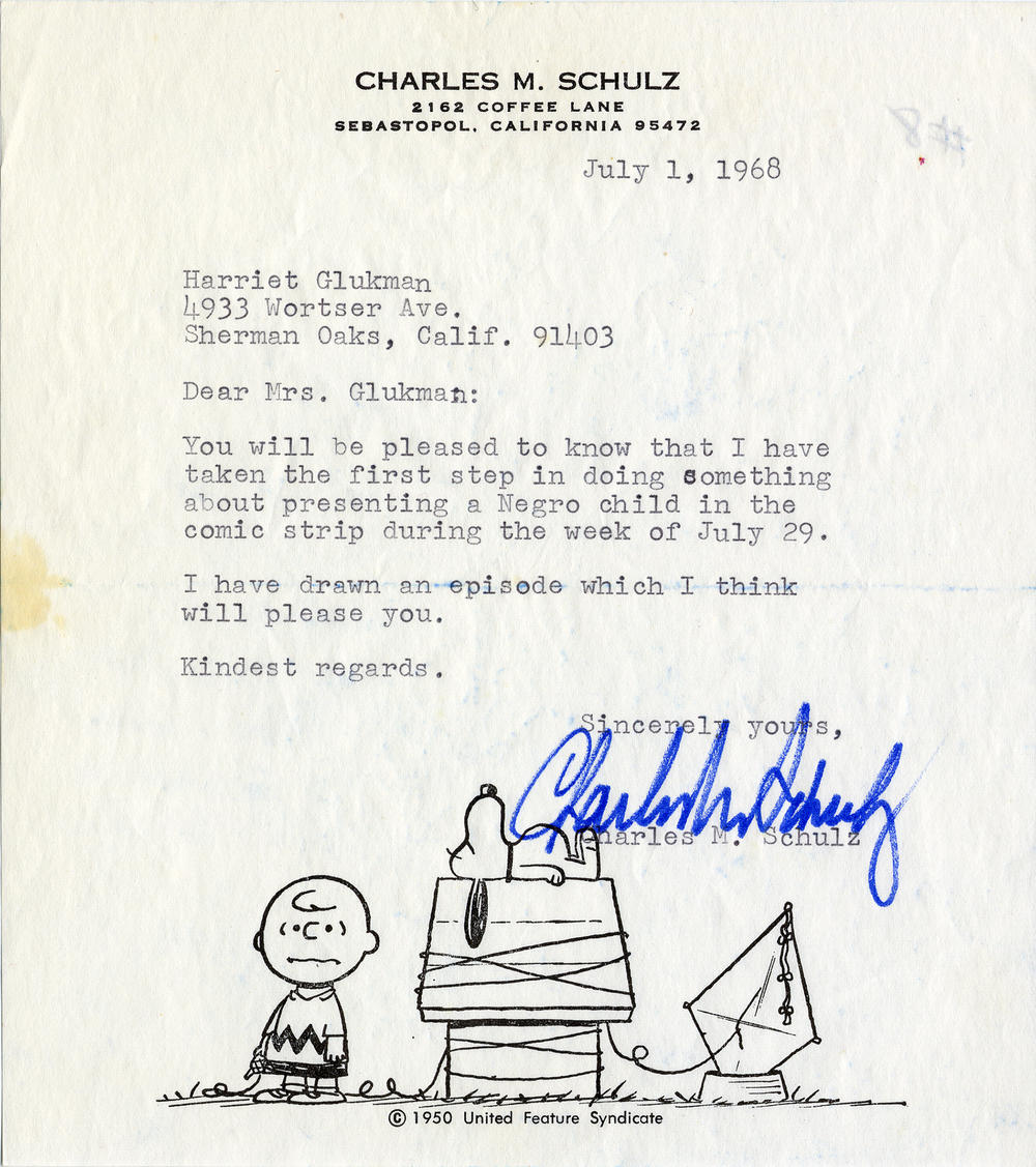 Charles Schulz's response to schoolteacher Harriet Glickman.